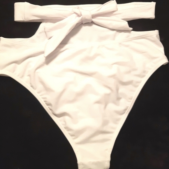 White Highwaist Cutout Bikini Bottoms - Picture 6 of 10